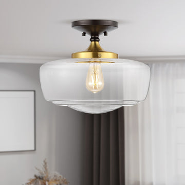 Marfa 14" Glass/Iron Farmhouse Modern LED Flush Mount